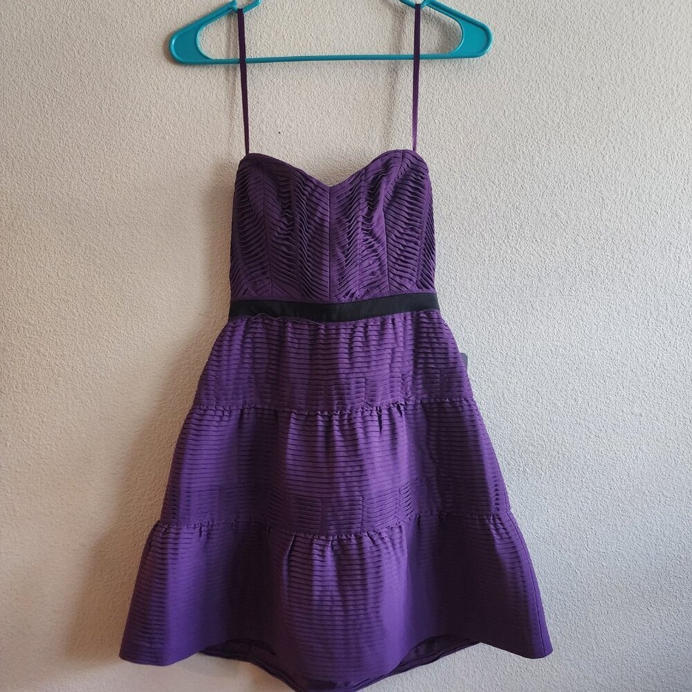 BCBG Max Azria Dress Womens 0 Purple Grape Strap Fit Flare Pleated Party NWT